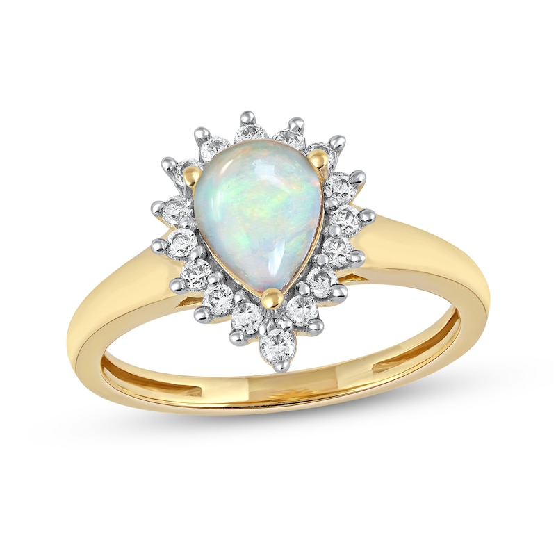 Pear-Shaped Opal and 0.23 CT. T.W. Diamond Shadow Frame Ring in 10K Gold