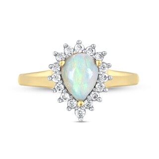 Pear-Shaped Opal and 0.23 CT. T.W. Diamond Shadow Frame Ring in 10K Gold