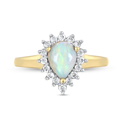 Pear-Shaped Opal and 0.23 CT. T.W. Diamond Shadow Frame Ring in 10K Gold