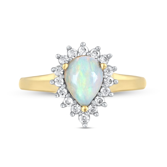 Pear-Shaped Opal and 0.23 CT. T.W. Diamond Shadow Frame Ring in 10K Gold