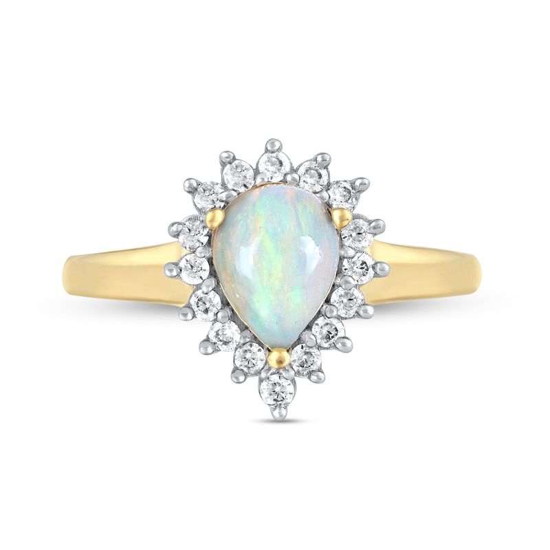 Pear-Shaped Opal and 0.23 CT. T.W. Diamond Shadow Frame Ring in 10K Gold