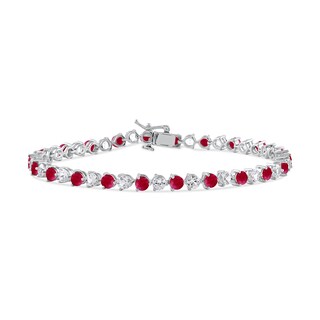 3.5mm Lab-Created Ruby and White Lab-Created Sapphire Alternating Line Bracelet in Sterling Silver - 7.25"