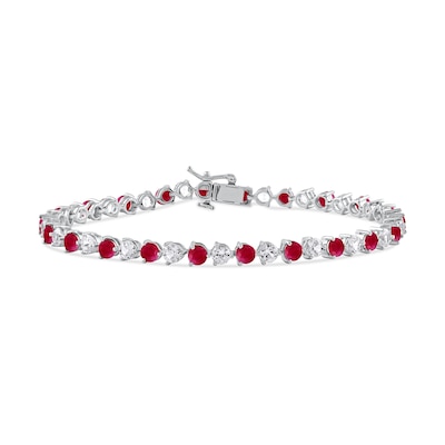 3.5mm Lab-Created Ruby and White Lab-Created Sapphire Alternating Line Bracelet in Sterling Silver - 7.25"