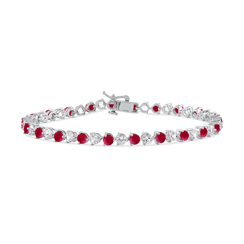 3.5mm Lab-Created Ruby and White Lab-Created Sapphire Alternating Line Bracelet in Sterling Silver - 7.25"|Peoples Jewellers