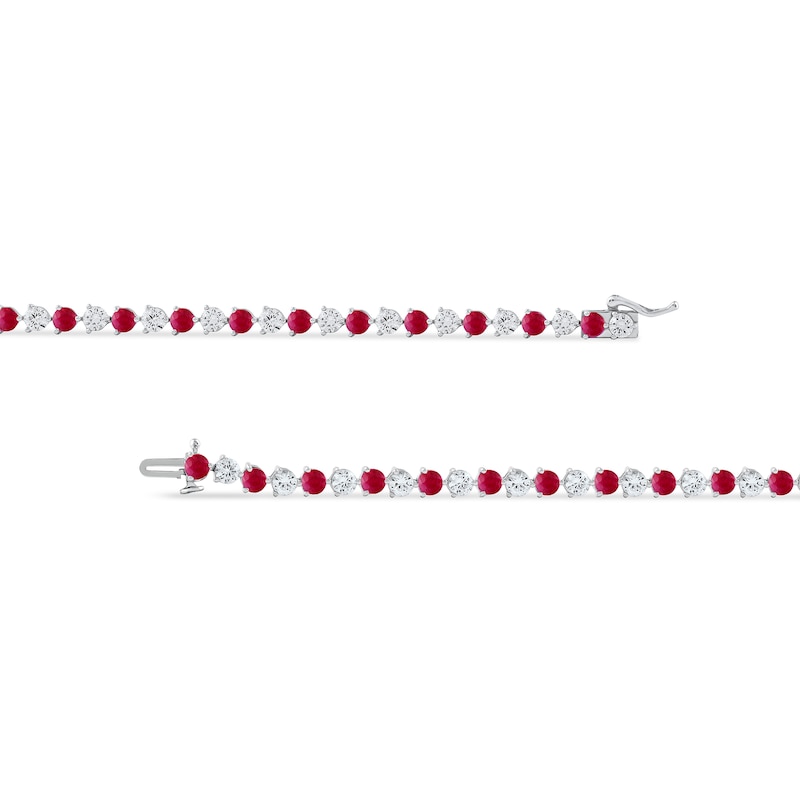 3.5mm Lab-Created Ruby and White Lab-Created Sapphire Alternating Line Bracelet in Sterling Silver - 7.25"|Peoples Jewellers