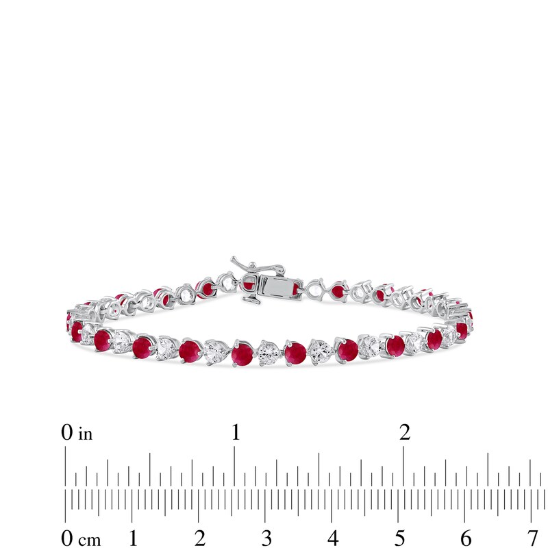 3.5mm Lab-Created Ruby and White Lab-Created Sapphire Alternating Line Bracelet in Sterling Silver - 7.25"|Peoples Jewellers