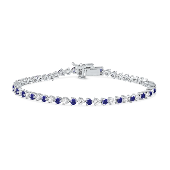 Blue and White Lab-Created Sapphire Alternating Line Bracelet in Sterling Silver - 7.25"