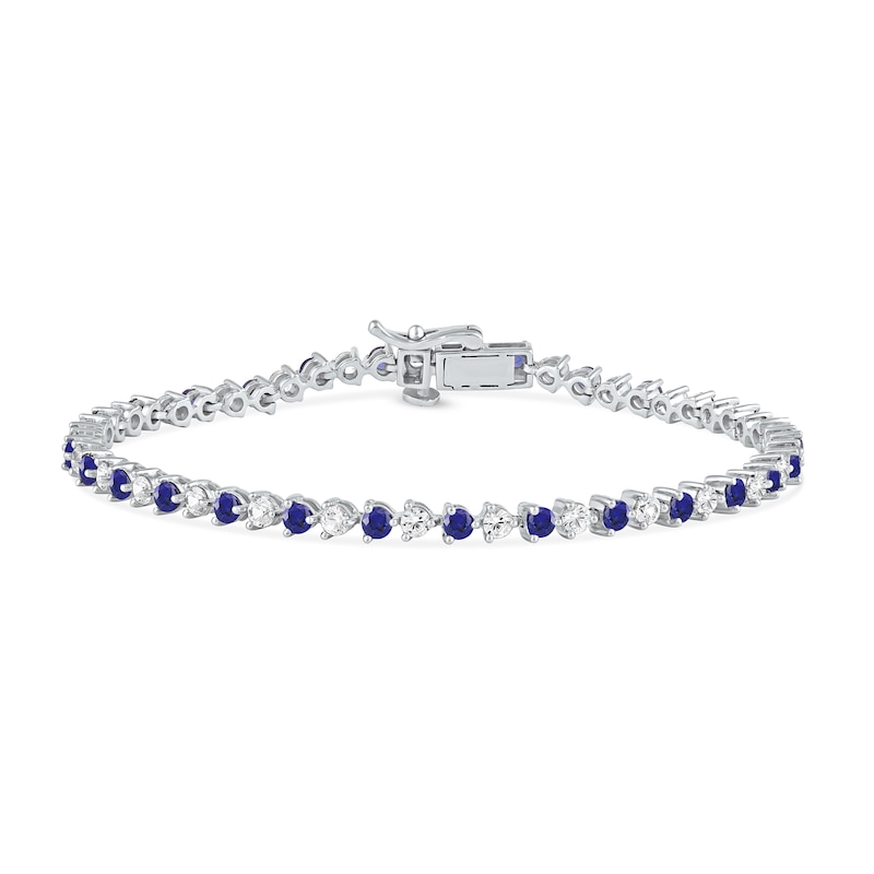 Blue and White Lab-Created Sapphire Alternating Line Bracelet in Sterling Silver - 7.25"