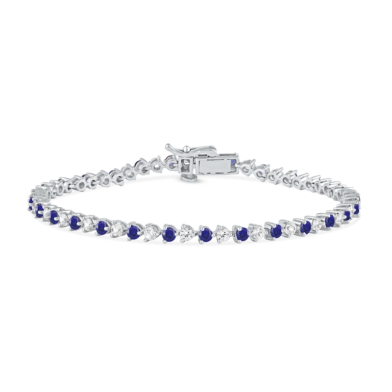 Blue and White Lab-Created Sapphire Alternating Line Bracelet in Sterling Silver - 7.25"|Peoples Jewellers