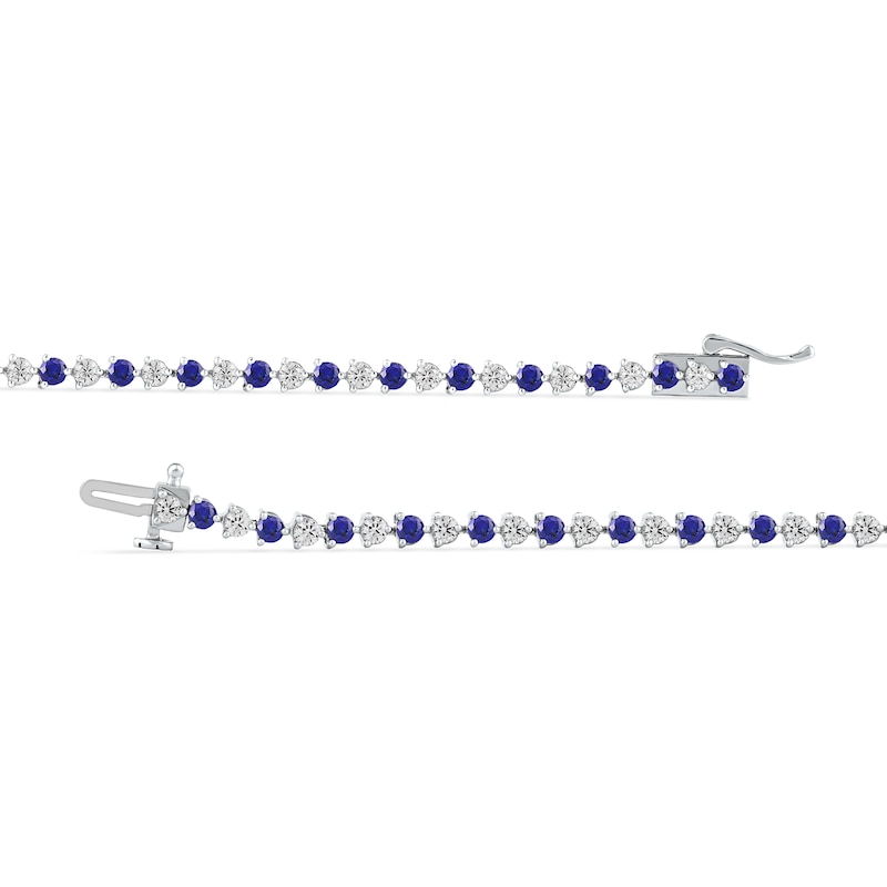 Blue and White Lab-Created Sapphire Alternating Line Bracelet in Sterling Silver - 7.25"|Peoples Jewellers