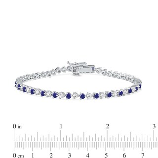 Blue and White Lab-Created Sapphire Alternating Line Bracelet in Sterling Silver - 7.25"