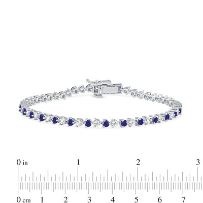 Blue and White Lab-Created Sapphire Alternating Line Bracelet in Sterling Silver - 7.25"