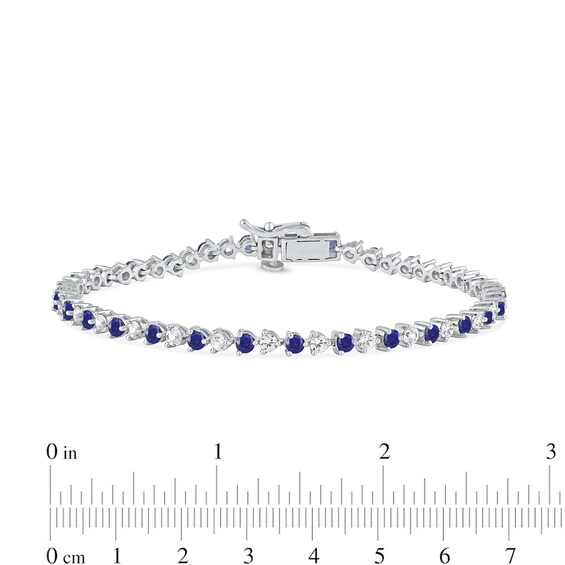 Blue and White Lab-Created Sapphire Alternating Line Bracelet in Sterling Silver - 7.25"