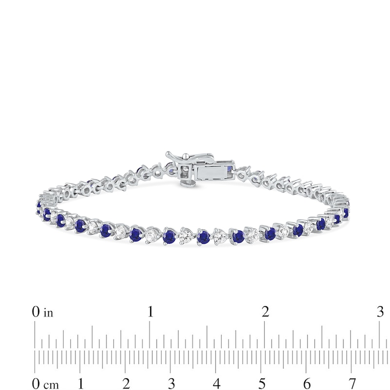 Blue and White Lab-Created Sapphire Alternating Line Bracelet in Sterling Silver - 7.25"|Peoples Jewellers