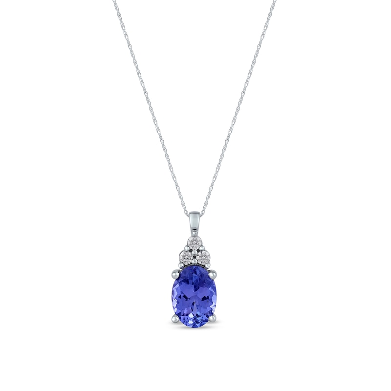 Main Image 1 of Oval Tanzanite and Diamond Accent Tri-Top Pendant in 10K White Gold