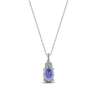 Oval Tanzanite and Diamond Accent Tri-Top Pendant in 10K White Gold