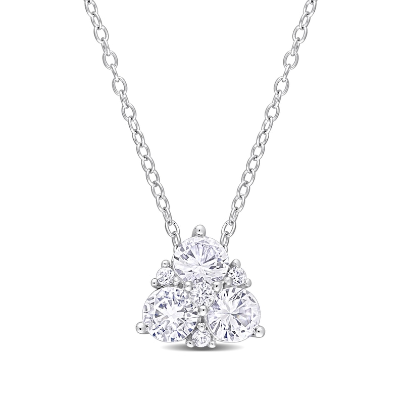 4.5mm White Lab-Created Sapphire Tri-Cluster Pendant in Sterling Silver