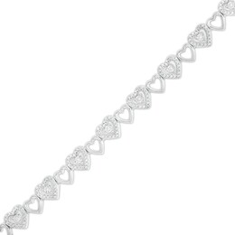 0.04 CT. T.W. Diamond Alternating Heart Link Line Bracelet in Sterling Silver - 7.25&quot;