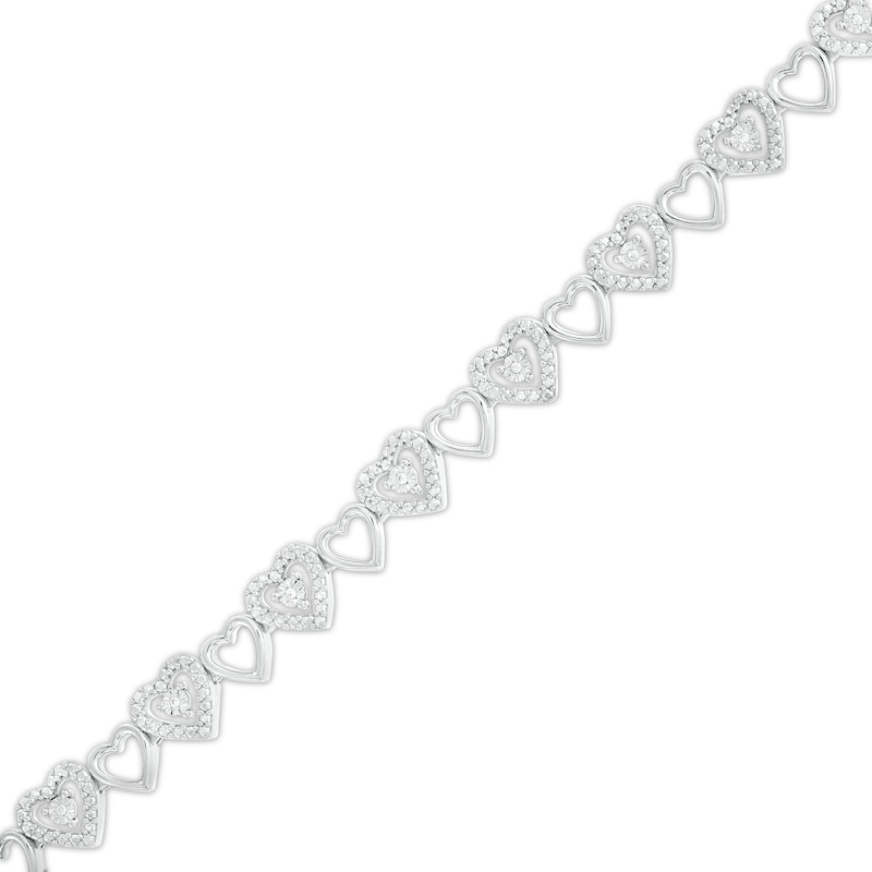 0.04 CT. T.W. Diamond Alternating Heart Link Line Bracelet in Sterling Silver - 7.25"