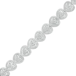 0.50 CT. T.W. Multi-Diamond Beaded Frame Sideways Heart Link Line Bracelet in Sterling Silver - 7.25&quot;