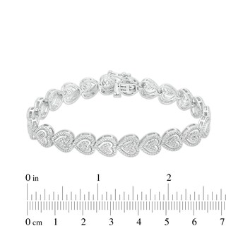 0.50 CT. T.W. Multi-Diamond Beaded Frame Sideways Heart Link Line Bracelet in Sterling Silver - 7.25"