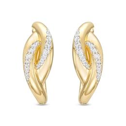 0.20 CT. T.W. Diamond Bypass Ribbon Hoop Earrings in 10K Gold
