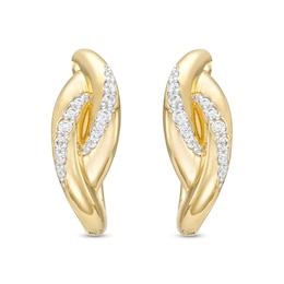 0.20 CT. T.W. Diamond Bypass Ribbon Hoop Earrings in 10K Gold