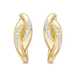0.20 CT. T.W. Diamond Bypass Ribbon Hoop Earrings in 10K Gold