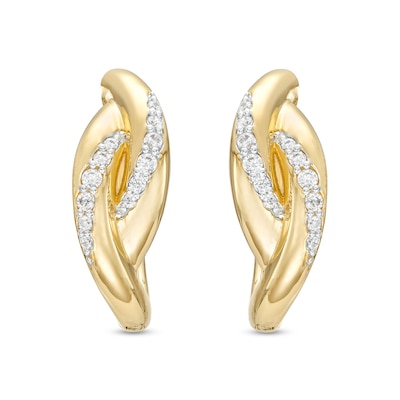 0.20 CT. T.W. Diamond Bypass Ribbon Hoop Earrings in 10K Gold