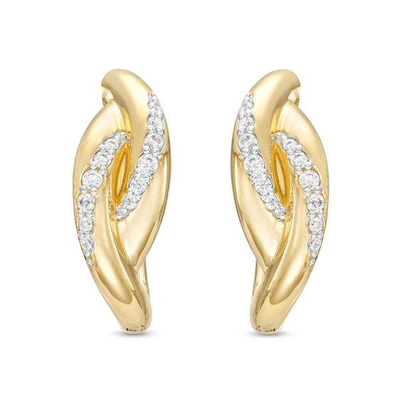0.20 CT. T.W. Diamond Bypass Ribbon Hoop Earrings in 10K Gold