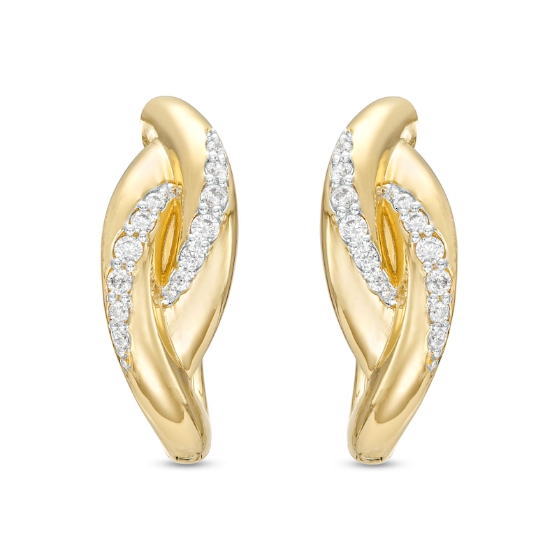 0.20 CT. T.W. Diamond Bypass Ribbon Hoop Earrings in 10K Gold