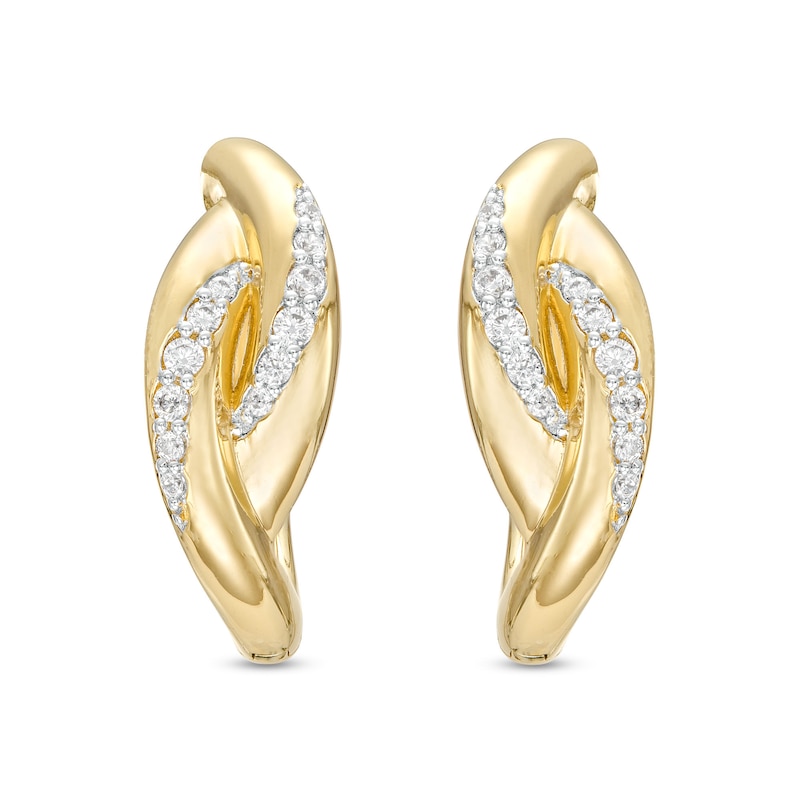 Main Image 1 of 0.20 CT. T.W. Diamond Bypass Ribbon Hoop Earrings in 10K Gold