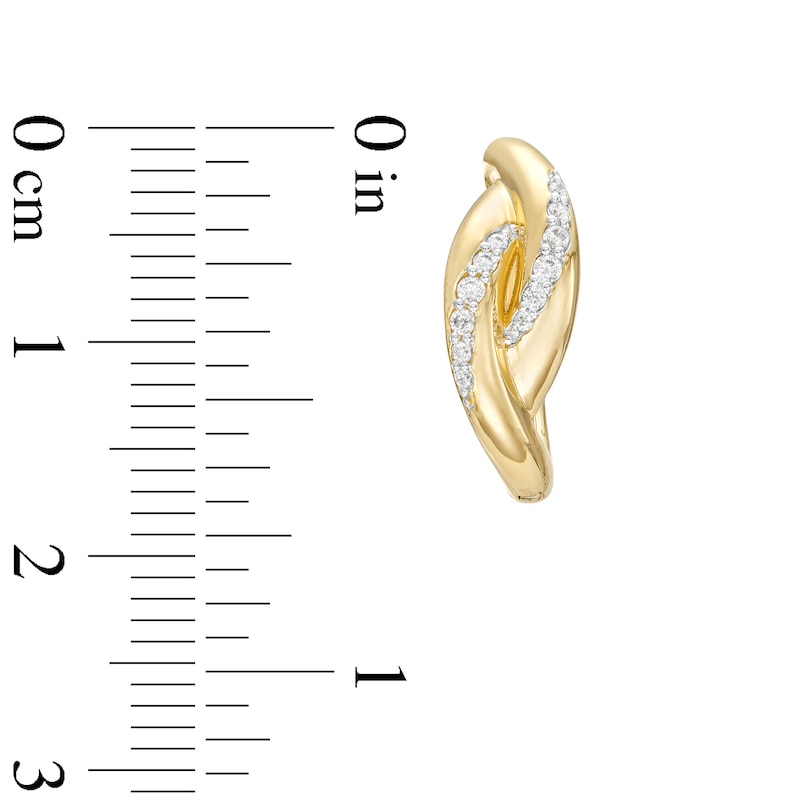 Main Image 3 of 0.20 CT. T.W. Diamond Bypass Ribbon Hoop Earrings in 10K Gold