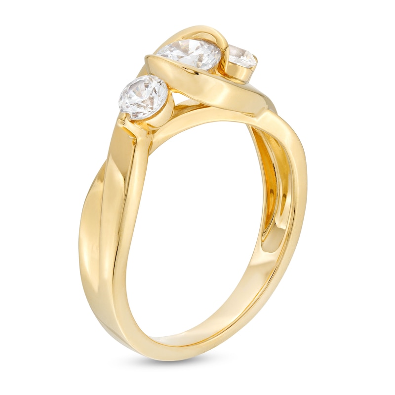 0.95 CT. T.W. Diamond Past Present Future® Bypass Twist Shank Engagement Ring in 14K Gold