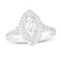 Canadian Certified Marquise Centre Diamond 1.00 CT. T.W. Double Frame Engagement Ring in 14K White Gold (I/SI2)