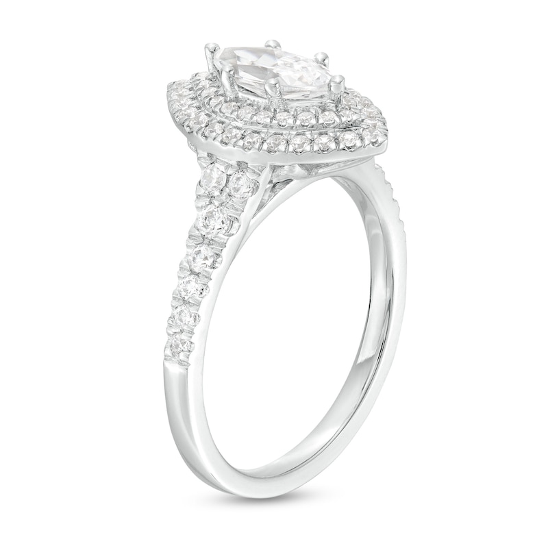Canadian Certified Marquise Centre Diamond 1.00 CT. T.W. Double Frame Engagement Ring in 14K White Gold (I/SI2)