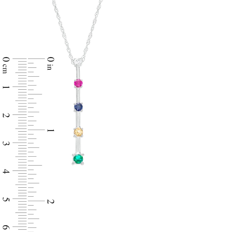 Mother's Simulated Gemstone Graduated Stick Drop Pendant in Sterling Silver (5 Stones)
