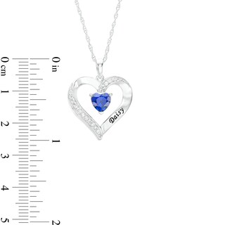 6.0mm Simulated Gemstone and White Lab-Created Sapphire Engravable Heart Pendant in Sterling Silver (1 Stone and Line)