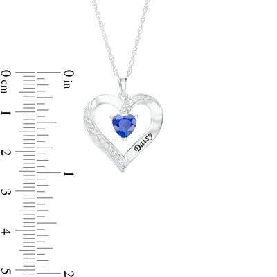 6.0mm Simulated Gemstone and White Lab-Created Sapphire Engravable Heart Pendant in Sterling Silver (1 Stone and Line)