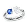 Thumbnail Image 1 of Couple's Pear-Shaped and Round Simulated Gemstone Engravable Open Shank Ring in Sterling Silver (2 Stones and 3 Lines)