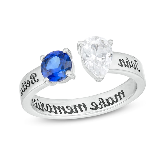 Couple's Pear-Shaped and Round Simulated Gemstone Engravable Open