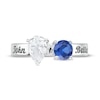 Thumbnail Image 4 of Couple's Pear-Shaped and Round Simulated Gemstone Engravable Open Shank Ring in Sterling Silver (2 Stones and 3 Lines)
