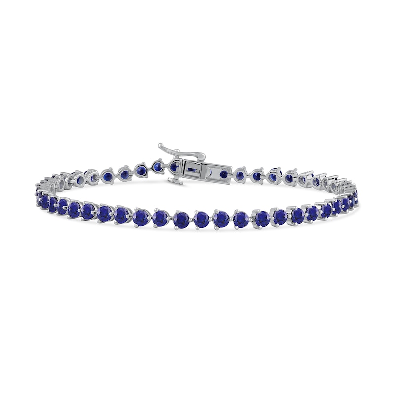 3.0mm Blue Lab-Created Sapphire Tennis Bracelet in Sterling Silver - 7.25"|Peoples Jewellers