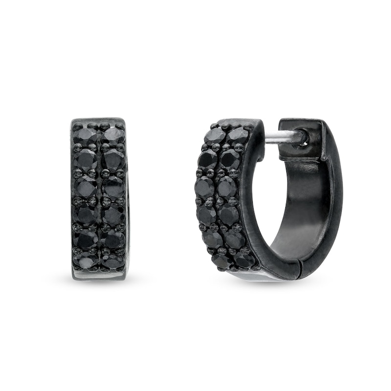 Vera Wang Men 0.45 CT. T.W. Black Diamond Double Row Hoop Earrings in Sterling Silver with Black Ruthenium Plate|Peoples Jewellers