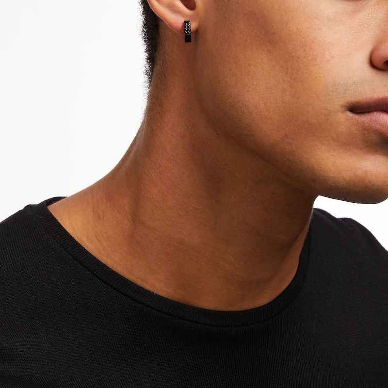 Main Image 2 of Vera Wang Men 0.45 CT. T.W. Black Diamond Double Row Hoop Earrings in Sterling Silver with Black Ruthenium Plate