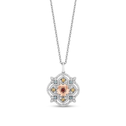 Disney Treasures Encanto Multi-Gemstone and 0.085 CT. T.W. Diamond Flower Pendant in Sterling Silver and 10K Rose Gold