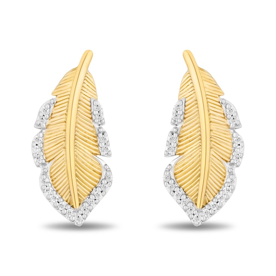 Enchanted Disney Pocahontas 0.085 CT. T.W. Diamond Feather Stud Earrings in 10K Gold