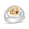 Thumbnail Image 0 of Enchanted Disney Belle 0.23 CT. T.W. Diamond Bypass Rose Split Shank Ring in Sterling Silver and 10K Gold