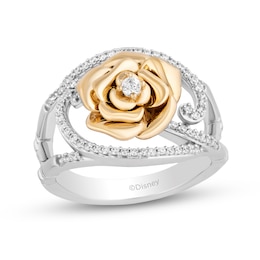 Enchanted Disney Belle 0.23 CT. T.W. Diamond Bypass Rose Split Shank Ring in Sterling Silver and 10K Gold
