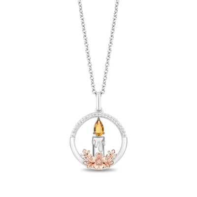 Disney Treasures Encanto Citrine and 0.065 CT. T.W. Diamond Candle Pendant in Sterling Silver and 10K Rose Gold - 19"